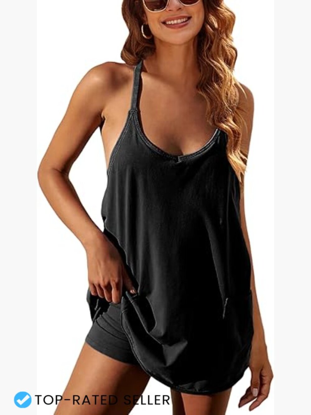 Sleeveless Athletic Mini Dress with Built-in Shorts V-Neck Summer Activewear